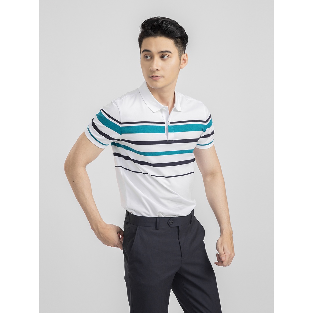 Áo thun ngắn tay có cổ cho nam ARISTINO hoạ tiết kẻ ngang phối màu, mềm nhẹ thấm hút tốt - APS001S1