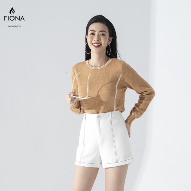 Áo Len Dài Tay Nữ FIONA, Áo Len Cổ Tròn Phối Màu Mã F850736