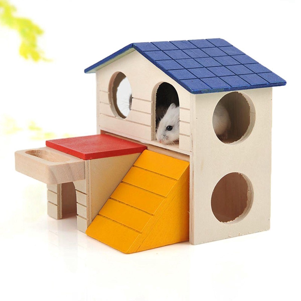 GIOVANNI Nhà Gỗ Hai Tầng DIY Dễ Thương Cho Chuột Hamster