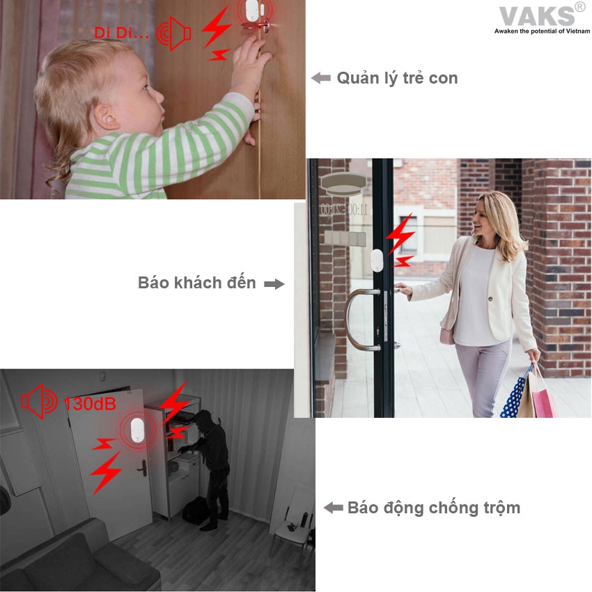 Thiết bị BÁO KHÁCH - BÁO TRỘM lắp cửa CAO CẤP - cửa từ VAKS MC-03, 130dB, Có Thể Điều Chỉnh Âm Lượng, Đổi Kiểu Chuông