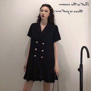 Váy cổ vest chân váy xếp li dáng sang chảnh
