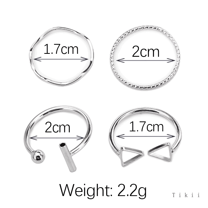Bộ 4 nhẫn hợp kim mạ vàng/bạc kiểu dáng khác nhau cho nữ