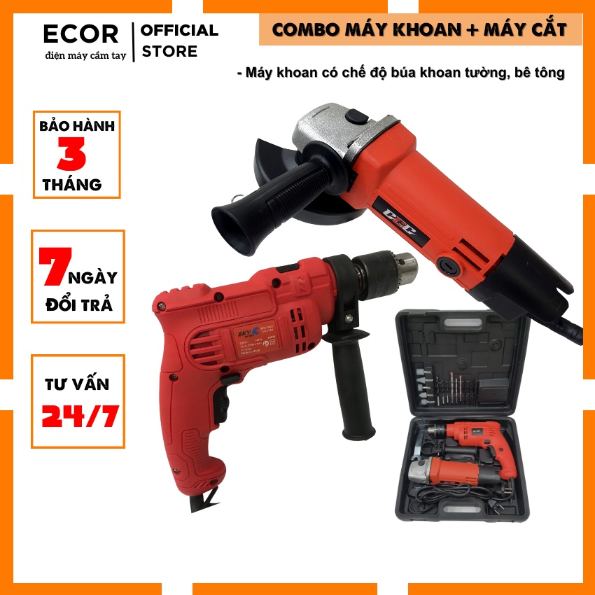 Combo máy khoan + máy mài góc mini, máy khoan đầu 13ly 550w có chế độ đấm, máy mài công suất 650w phù hợp dùng gia đình