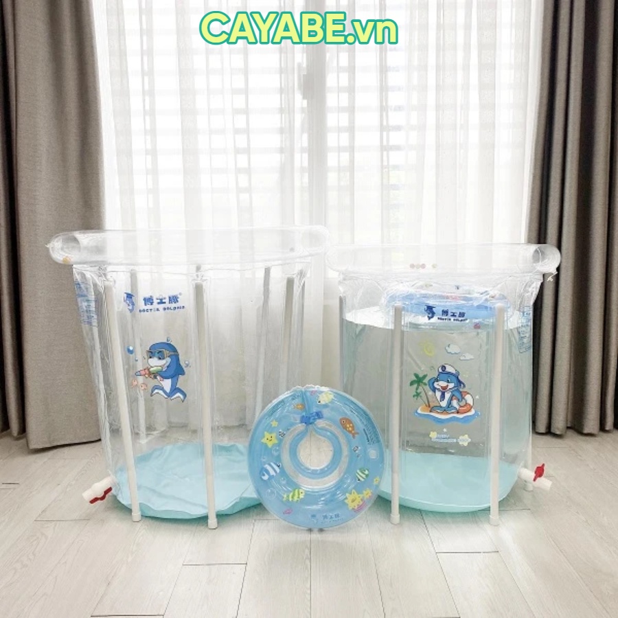 [CAYABE]: Bể bơi đứng thành cao size lớn 80x80 cm cho bé sơ sinh Doctor Dolphin (tặng phao cổ, bơm)