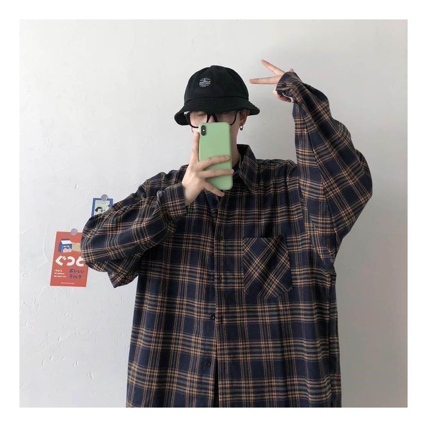 Áo Khoác Sơ Mi Nam Sọc Caro Tay Dài Phong Cách Hàn Năng Động Trẻ Trung NN-0034-tuideocheonguc.com