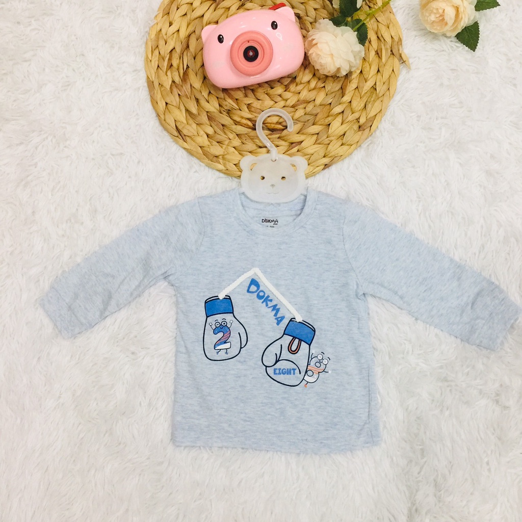 Áo thun dài tay thu đông vải cotton cho bé trai bé gái Dokma sale size 6M-24M DA256 Lamiha