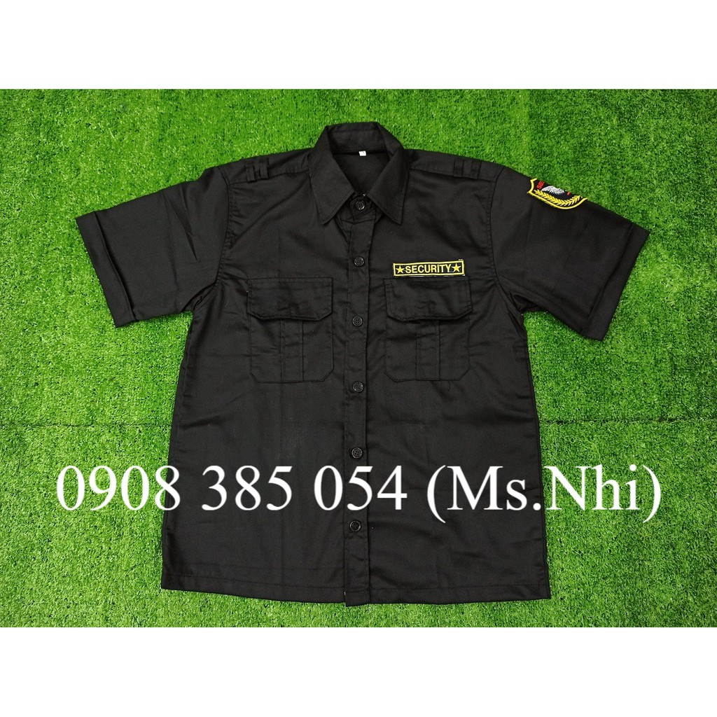 Áo vệ sĩ màu đen kèm logo vải kaki thấm hút mồ hôi- Hình thật