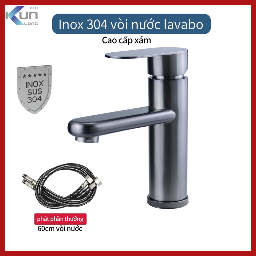 chậu rửa inox 304 vòi nước lavabo vòi rửa mặt nóng lạnh cao cấp Vòi kim loại màu xám