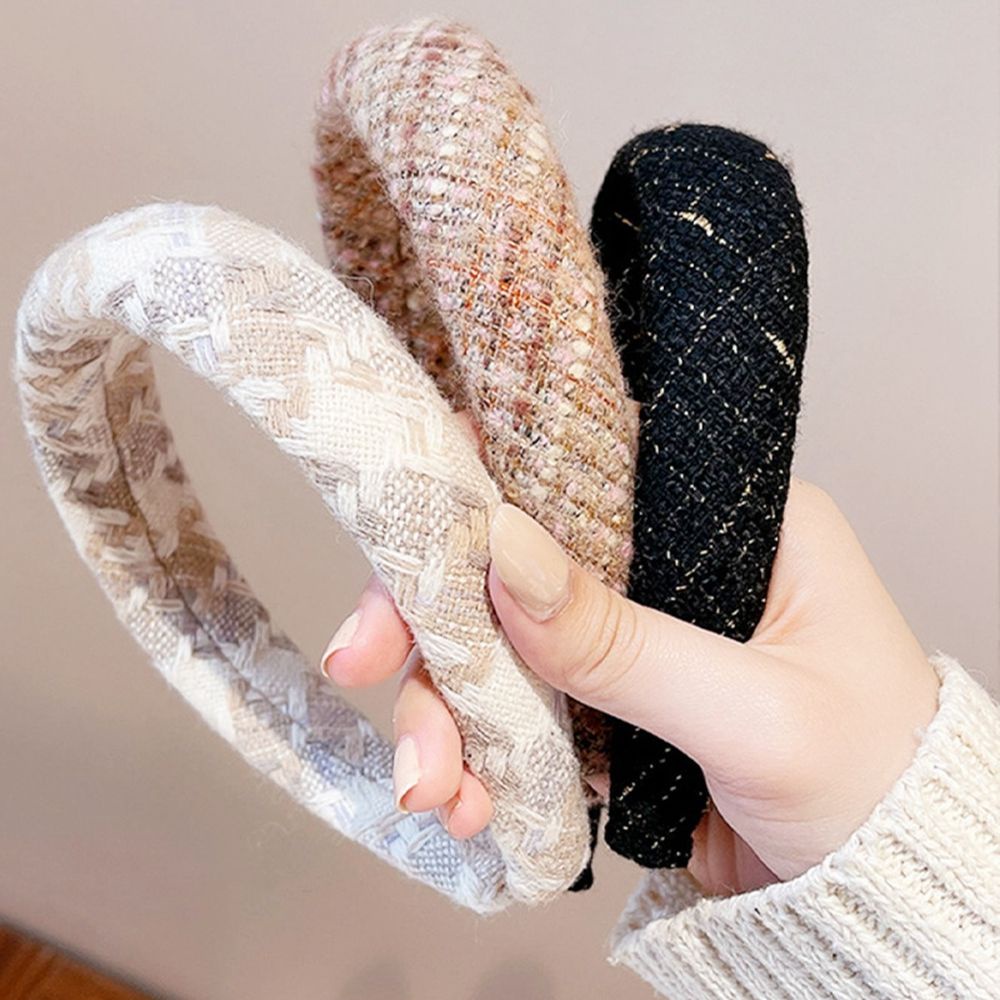 Băng đô cài tóc bản rộng họa tiết kẻ sọc phong cách Hàn Quốc cho nữ