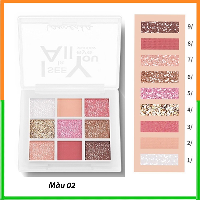 Bảng Phấn Mắt Nhũ Lì 9 ô Vuông Lameila