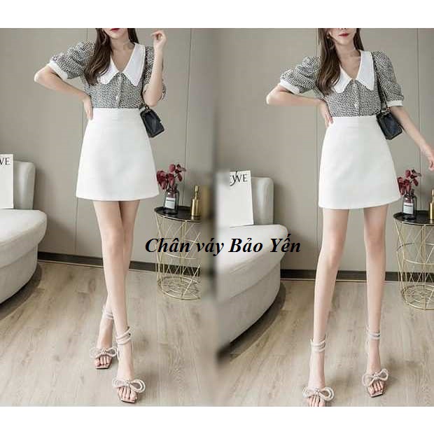 Chân váy chữ A ngắn màu trắng có quần trong cạp 3.5( sẵn size) - M30B