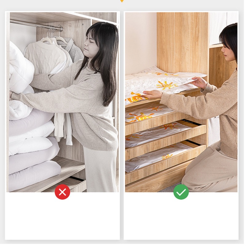 Túi hút chân không đựng chăn mền quần áo JIAMIN, túi đựng không cần dùng bơm tái sử dụng bọc chứa đồ