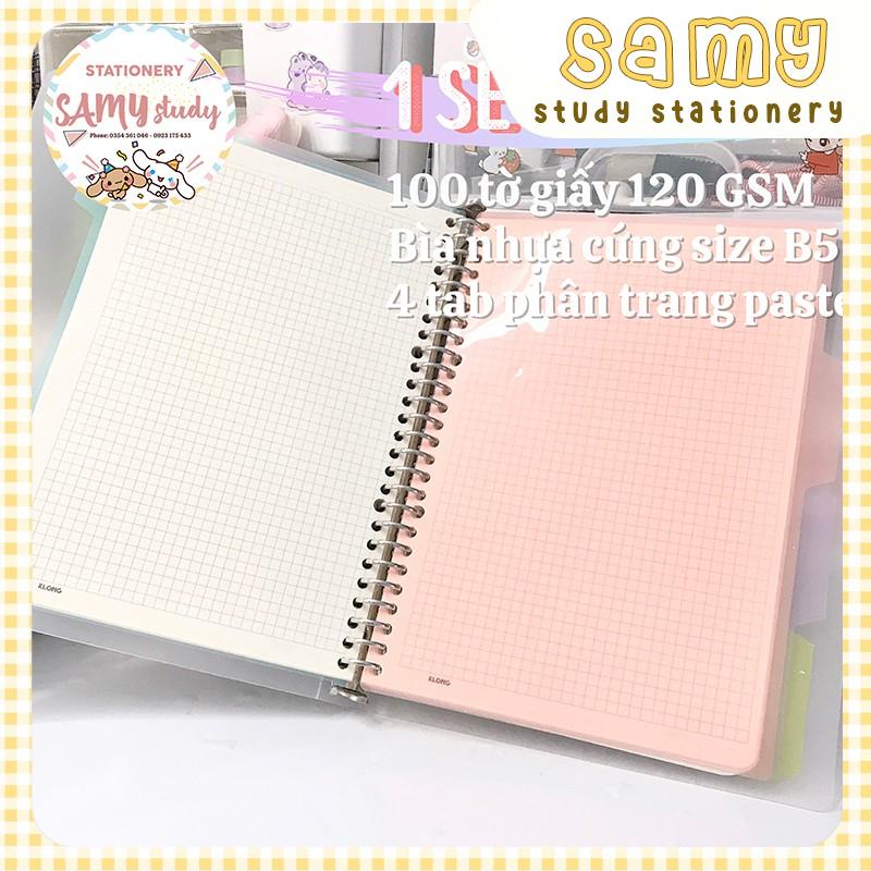 SỔ CÒNG BINDER 26 LỖ SIZE B5 RUỘT CARO 200 TRANG CÓ THỂ REFILL THÊM GIẤY BULLET JOURNAL