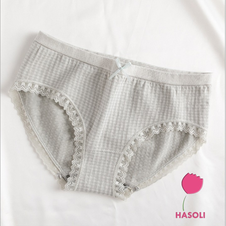 Quần Lót Nữ Sọc Kẻ Caro Viền Ren Cotton Cao Cấp Túi Zip S27