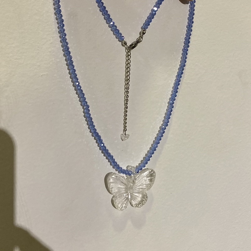 [024] Vòng cổ pha lê xanh mặt dây trong suốt size 43cm