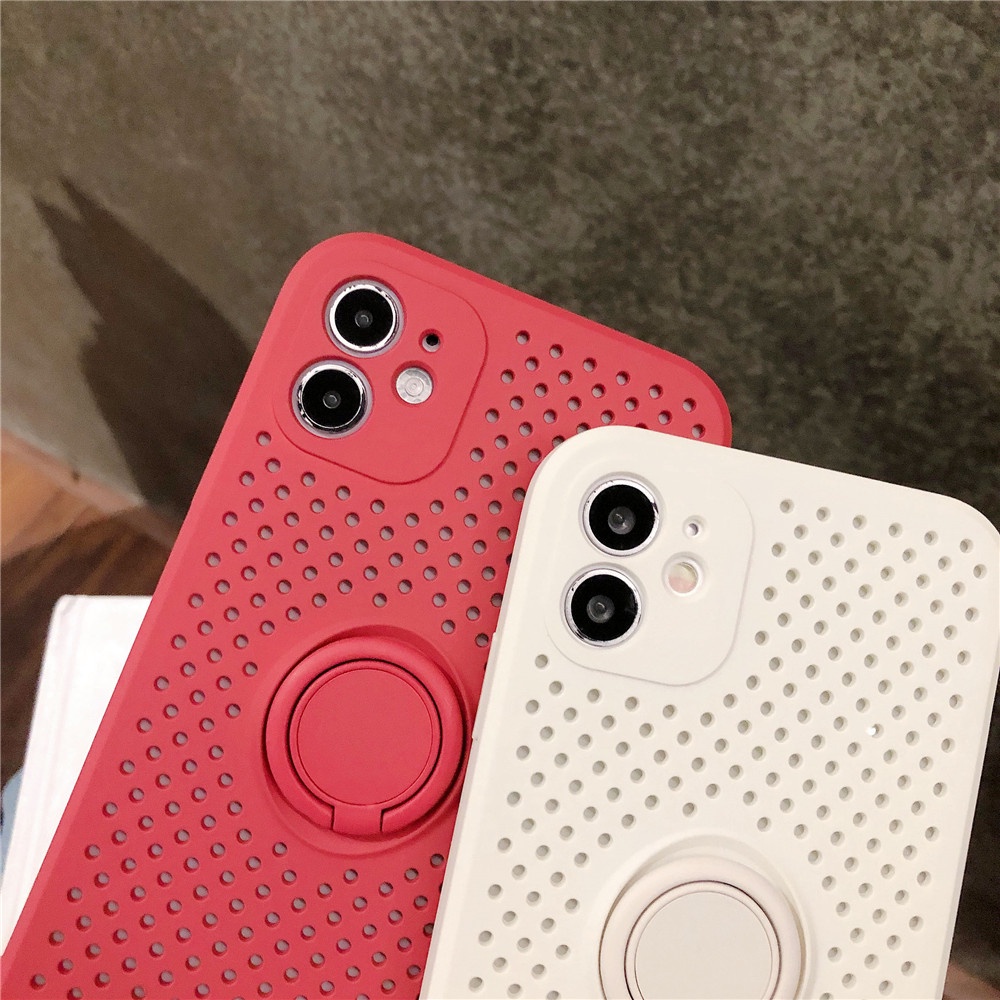 Liquid Silicone Ốp lưng iPhone 12 Soft Case Cover Lens Protect Heat Radiation Apple iPhone 12 Pro Max Soft Silicone Case With Holder+Strap iPhone12 mini iPhone11 Phone Case