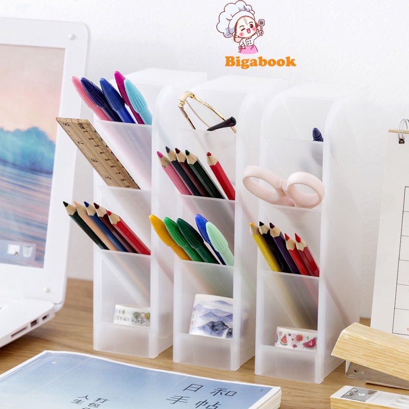 Hộp cắm bút tiện dụng hình tròn, Hộp bút màu sắc nhựa dẻo Plastico - biga