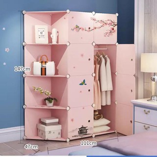 XẢ KHO Tủ nhựa quần áo lắp ghép 8 ô kèm 4 góc đựng đồ thân sâu 47cm. Thân hồng cửa hoa ảnh đào.