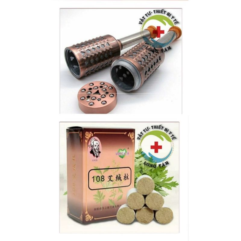 Con lăn điếu ngải đoạn bằng đồng đôi cao cấp - kèm bao nhung chống tàn rung, chống nóng