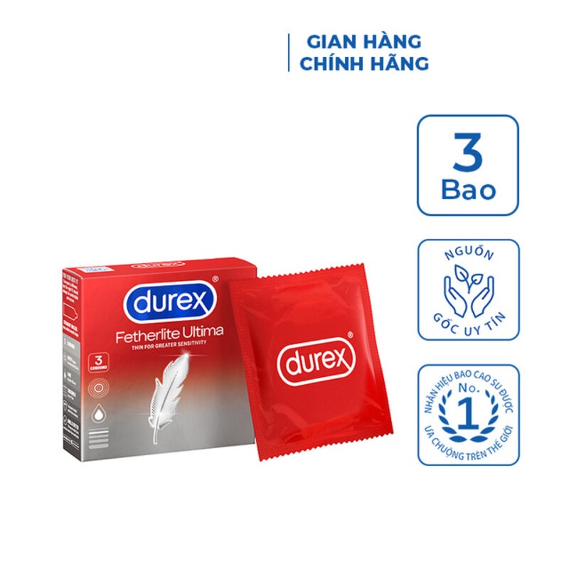 Bao cao su Durex Fether ( Hộp 3 cái - Hộp 12 cái ) đỏ