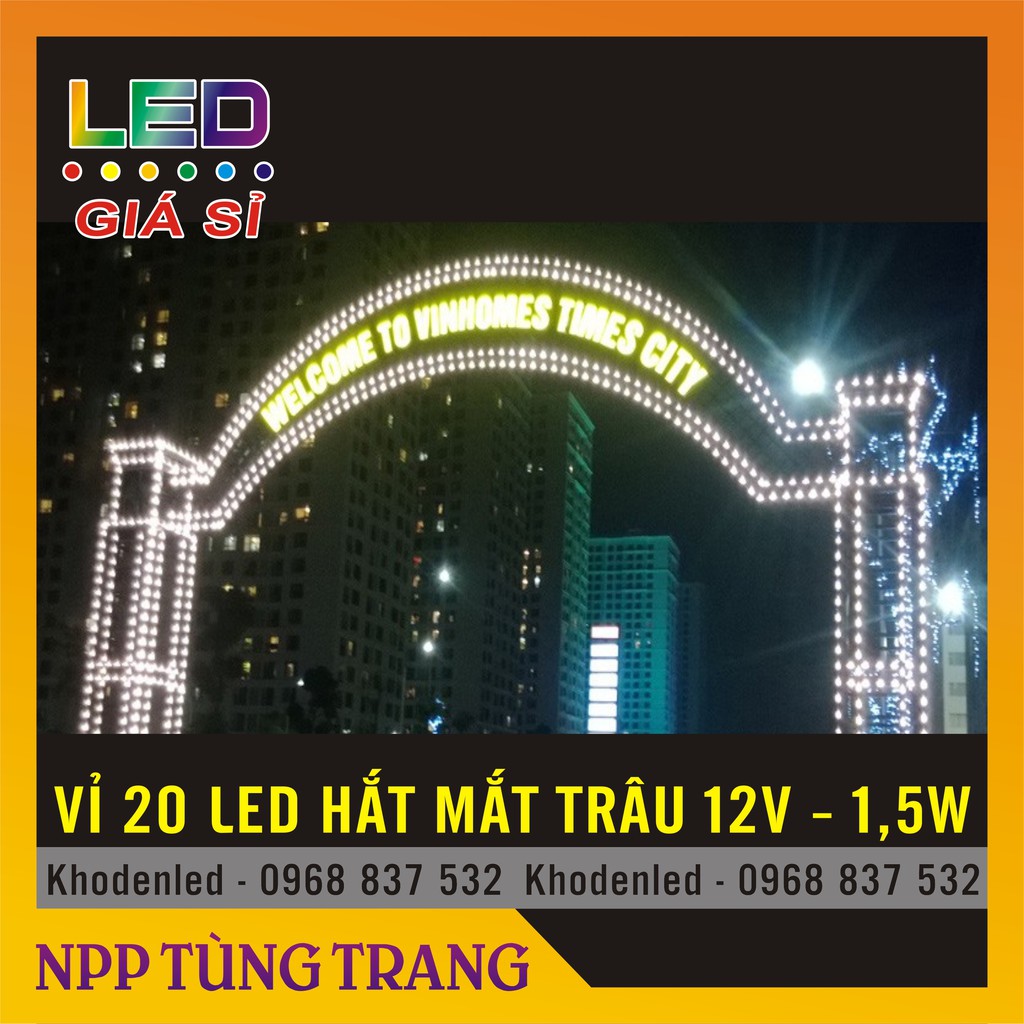 Vỉ 20 bóng led rọi mắt trâu 12V - 1,5W ánh sáng trắng, vàng