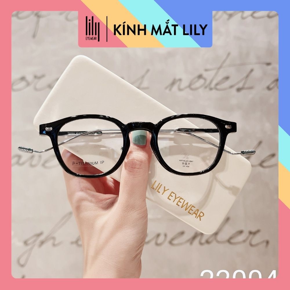 Gọng Kính Cận Nam Nữ Lilyeyewear Mắt Tròn Càng Titanium Thiết Kế Thời Trang 22004