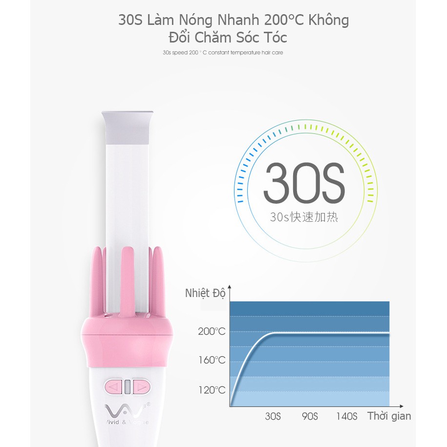 Máy Uốn Tóc Xoăn Xoay Tự Động 360 VIVID & VOGUE,Máy Làm Tóc Uốn Xoăn Tự Động - Hàng Chính Hãng Bảo Hành 1 năm.