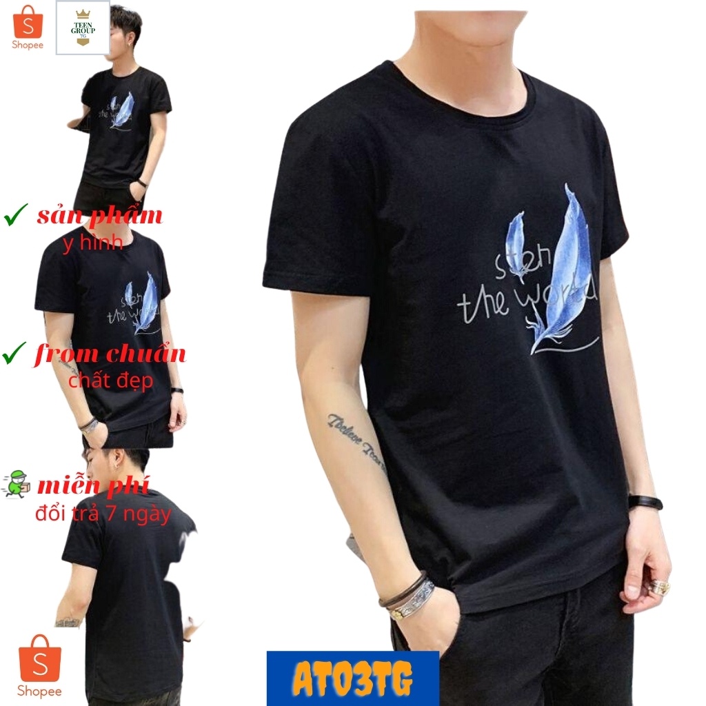 Áo thun nam tenji at03tg áo phông nam cổ tròn chiếc lá word nhiều màu phong cách Thời Trang TENJI STORE (44 - 70KG) | BigBuy360 - bigbuy360.vn