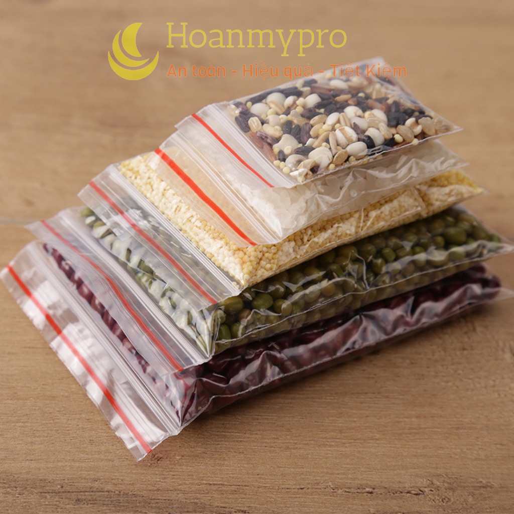 Túi Zip Chỉ Đỏ Túi zipper Viền Đỏ Bấm Miệng Trong Suốt Bịch Zip Nhiều Kích Thước Ziplock