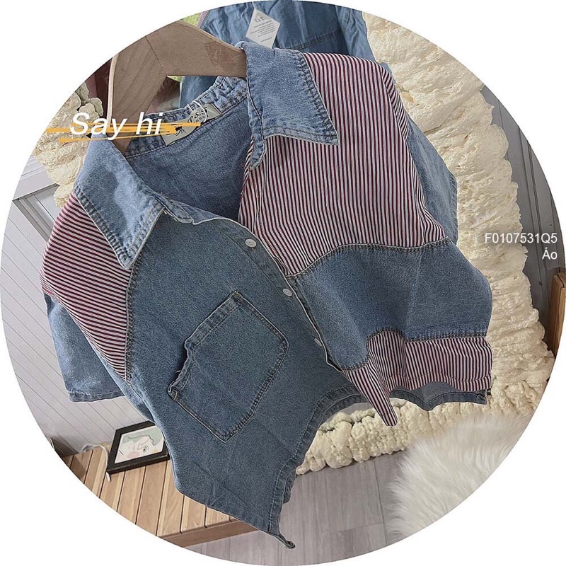 Áo jean croptop phối đắp kẻ sọc kiểu s TT0107