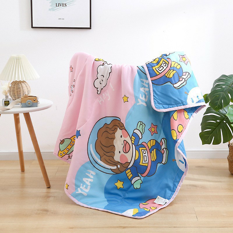 Mền Chăn Đũi Hè Thu Cho Bé; Chăn Cotton 2 Mặt Trần Bông Hoạt Hình 110x130cm Mềm Mịn Cao Cấp Cho Bé