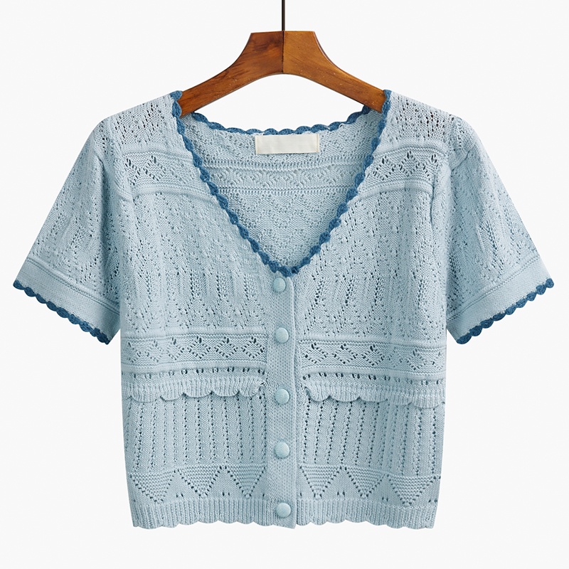 Áo cardigan Dệt Kim Mỏng Tay Ngắn Cổ Chữ V Màu Sắc Trơn Thời Trang Mùa Hè Cho Nữ