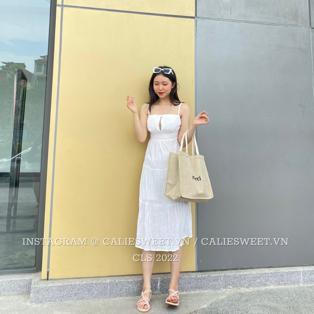 Váy 2 dây đi biển Caliesweet đầm maxi 2 dây khoét ngực quyến rũ CLS023