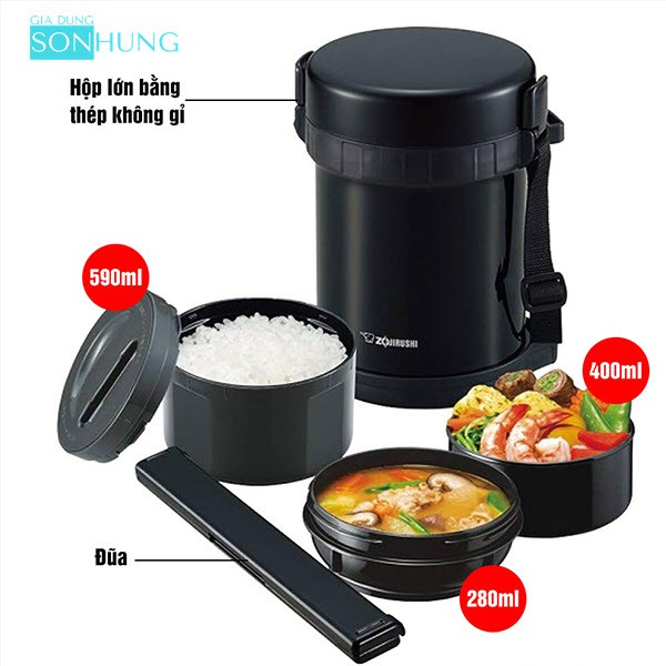 HỘP CƠM GIỮ NHIỆT ZOJIRUSHI 3 NGĂN SL-XE20 CÓ DÂY ĐEO XUẤT XỨ THÁI LAN[BẢO HÀNH 1 NĂM]