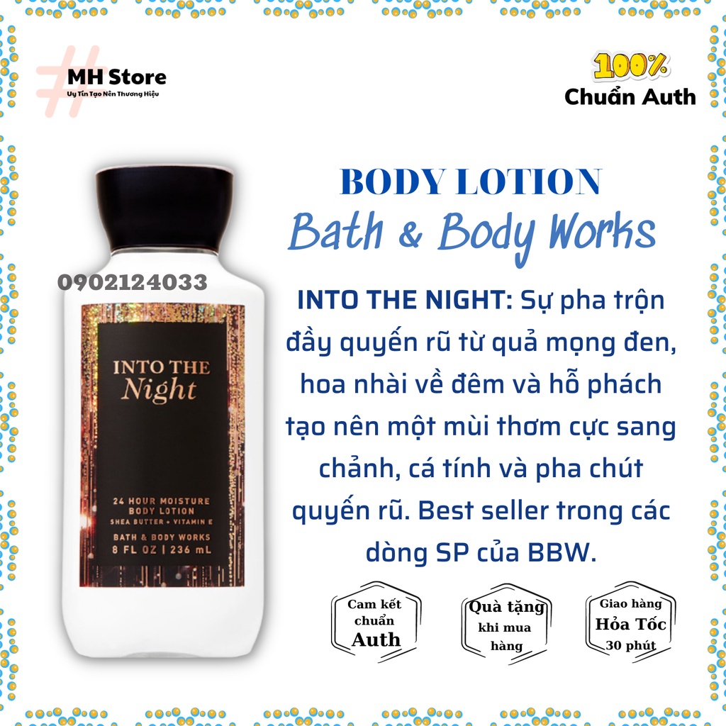 Bộ Sản Phẩm INTO THE NIGHT Xịt Thơm, Lotion, Sữa Tắm, Nước Rửa Tay, Kem Tay Bath and Body Works