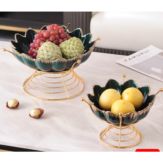 Khay mứt Tết/ đựng bánh kẹo, hoa quả hình hoa sen sứ mạ vàng sang chảnh