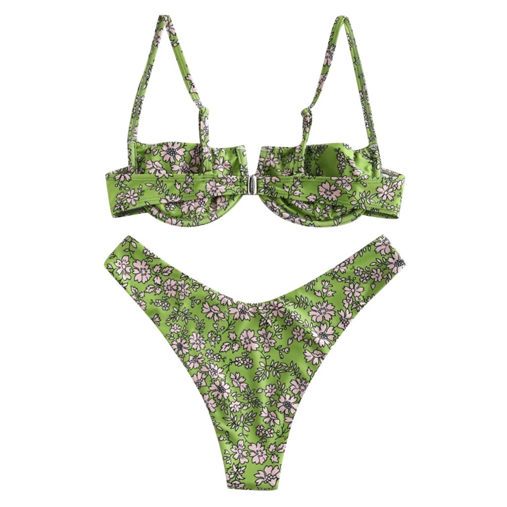 Trang phục bikini nữ in hoa eo cao cổ chữ V có dây quyến rũ | BigBuy360 - bigbuy360.vn