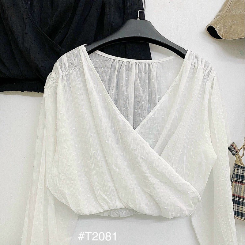 Áo Kiểu MOONI TOP form chuẩn basic thiết kế cổ V vạt chéo trước ngực khoe vòng ngực