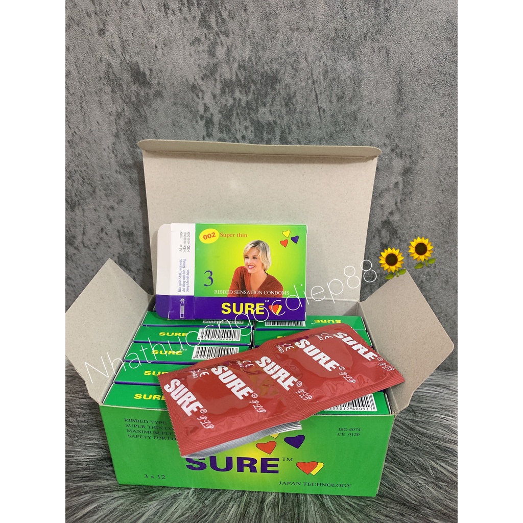 Bao Cao Su SURE, Bao Cao Su Gân Gai, Hương Thơm, Nồng Nàn Khi Yêu (Hộp Lớn 36 bao )
