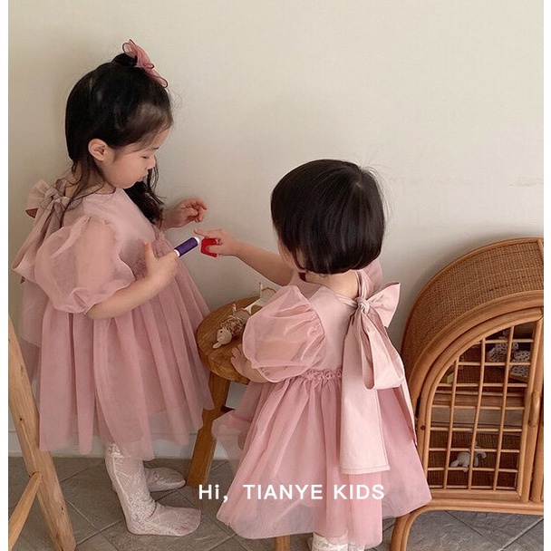 Đầm Hồng Phối Nơ Sau Lưng Cho Bé Gái Size 80-120