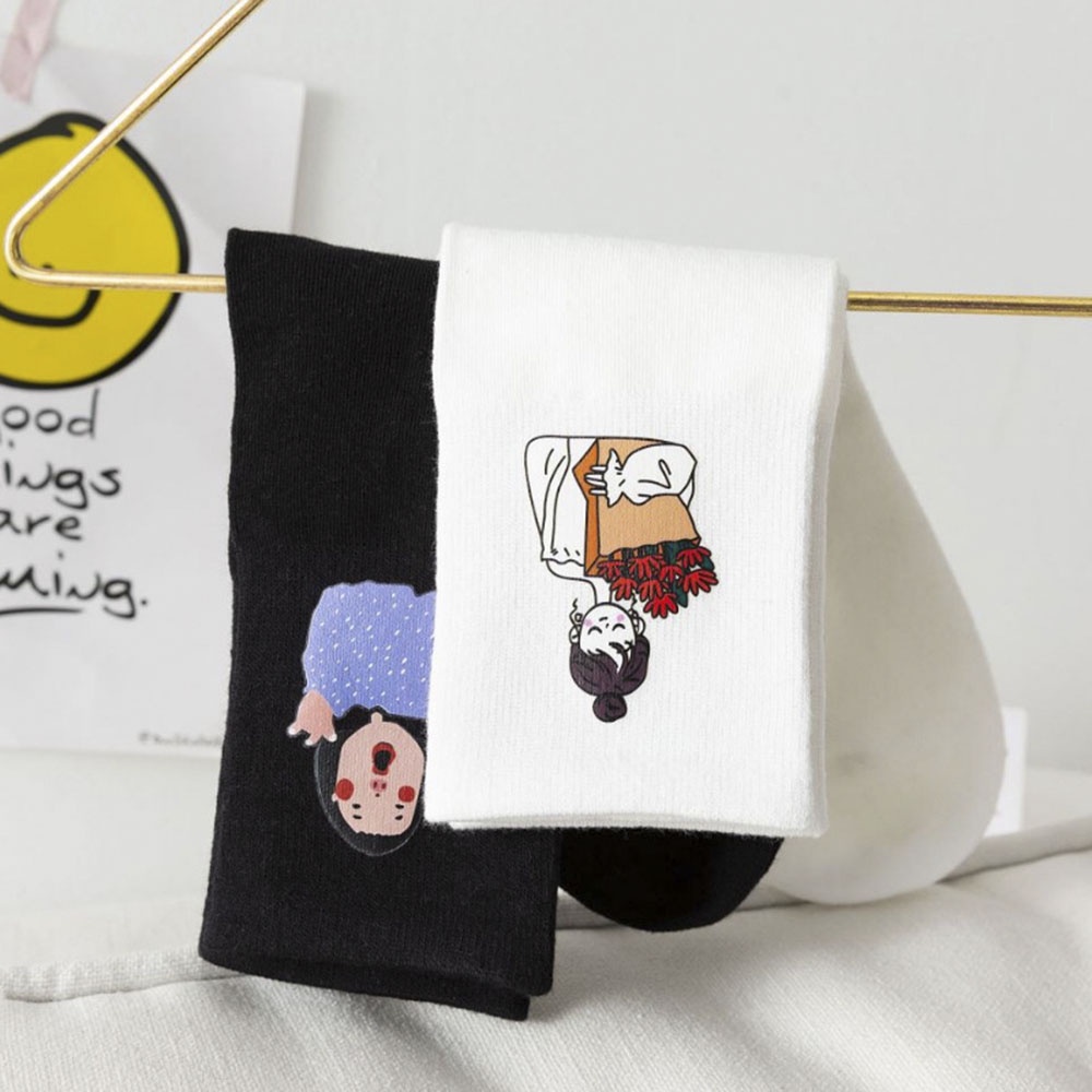 Vớ Cotton Cổ Cao In Họa Tiết Dễ Thương Phong Cách Nhật Hàn Cho Nữ