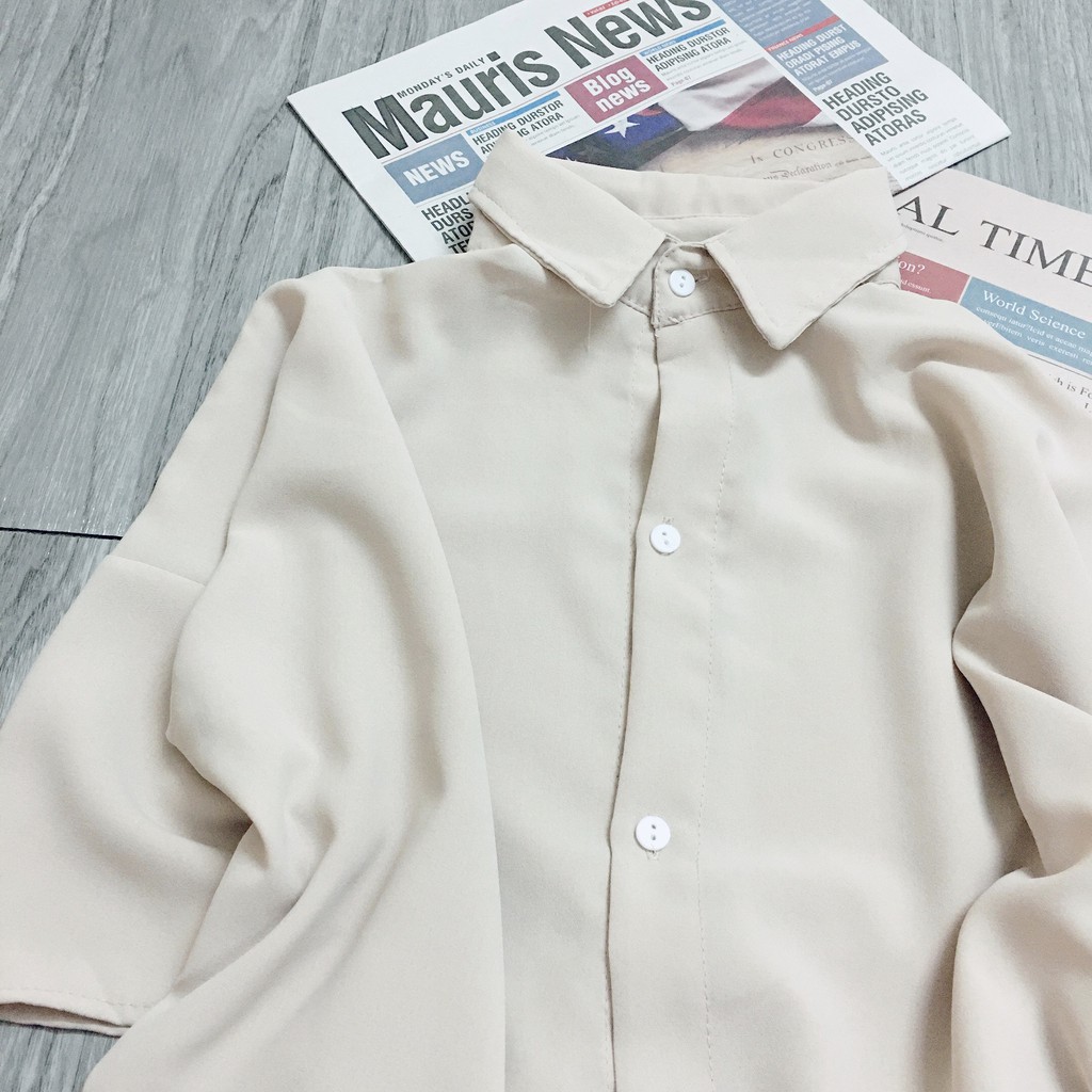 Áo sơ mi tay lỡ Unisex đuôi tôm dáng dài Bingshop | BigBuy360 - bigbuy360.vn