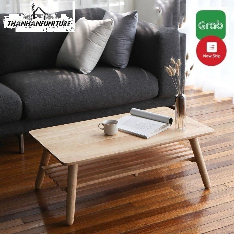 [Giao Hàng Hoả Tốc TP HCM] Bàn sofa 2 tầng xếp gọn, gỗ cao su - Bàn trà 2 tầng gấp gọn 90x50cm