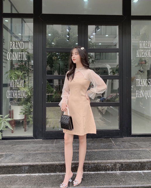 [Mã FAGREEN245 giảm 10% tối đa 30K đơn 99K] đầm khoét ngực tay voan đính ngọc Đầm dự tiệc Jna Official | BigBuy360 - bigbuy360.vn
