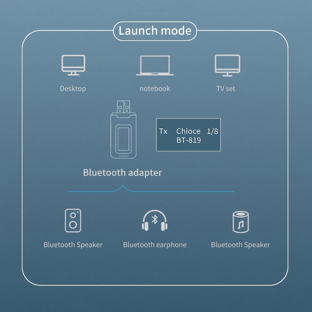 Usb Bluetooth 5.0 Không Dây Màn Hình LCD 2 Trong 1