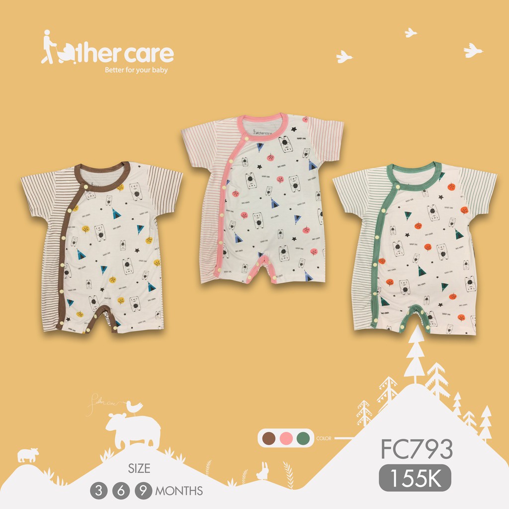 [Mã LT50 giảm 50k đơn 250k] Body Cộc Tay sơ sinh họa tiết Gấu Trắng cài lệch Kẻ-HT - FatherCare FC793