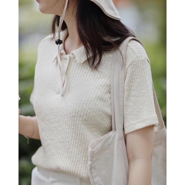 RUCHAN Áo thun len nữ có cổ polo tay ngắn.
