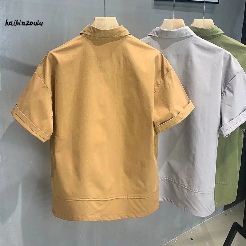 Spring and summer British style solid color T-shirt men's high-end stand-up collar high-end casual collar printed polo shirt short-sleeved men
