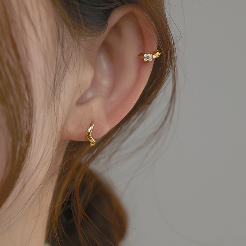 Khuyên Tai Dạng Vòng Mini Đính Đá Zircon Đơn Giản Thời Trang