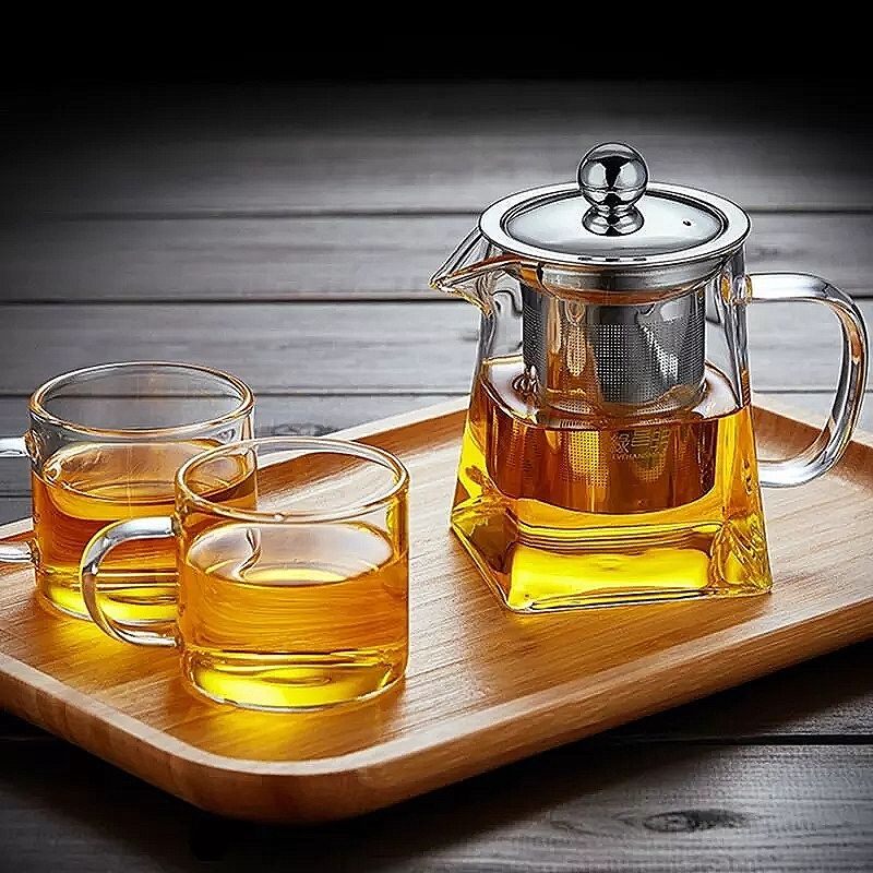 Bộ Ấm Trà 6 Chén Lõi Lọc Inox 304, Bình Pha Trà Đáy Vuông Chịu Nhiệt 750ml - 950ml